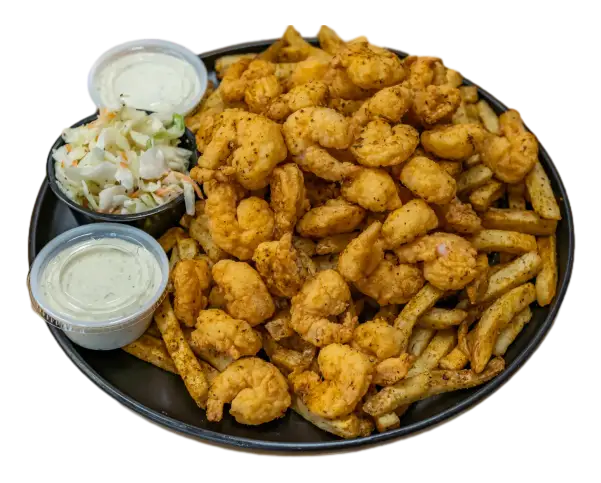 9oz Fried Shrimp, 4oz slaw and choice of 1 side